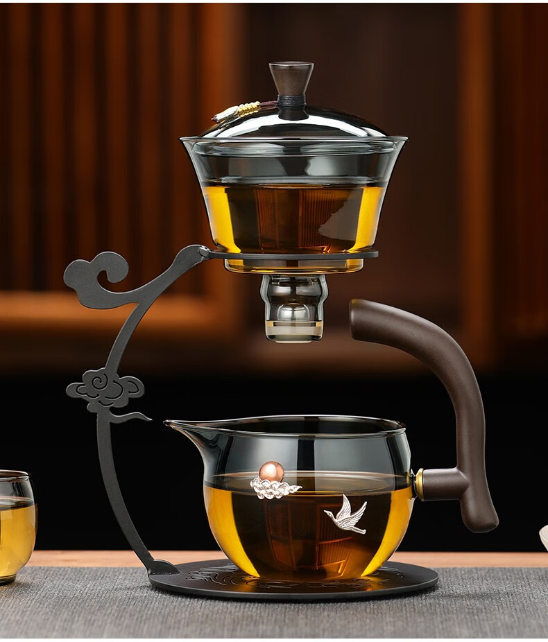 侯庭 纯手工镶银半自动磁吸泡茶器套装家用办公泡茶壶茶水分离功夫