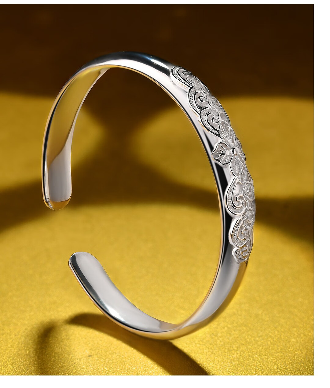 百年宝诚 【新品】花丝纯银手镯款时尚气质简约开口足银镯子送老婆 叶