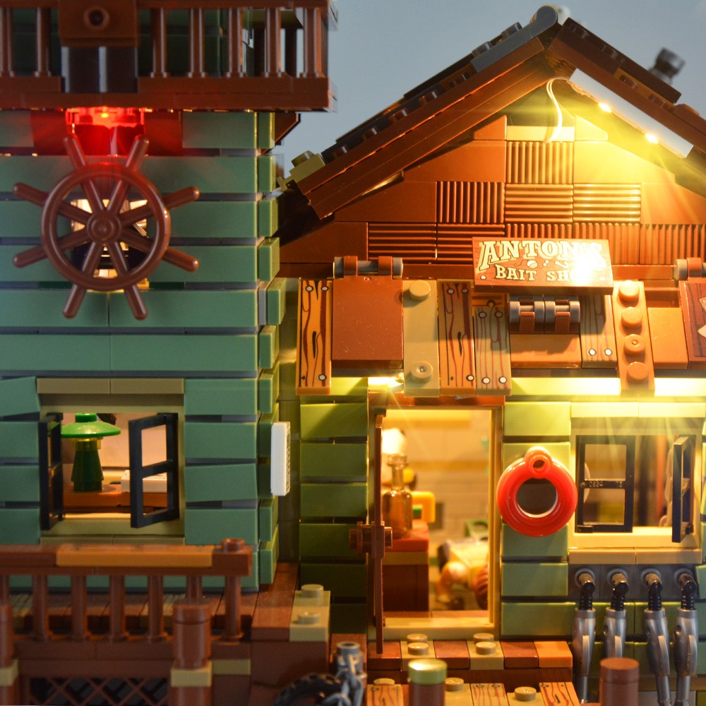 兼容乐高老渔具店渔夫小屋海边渔屋模型拼装积木儿童男孩益智玩具礼物