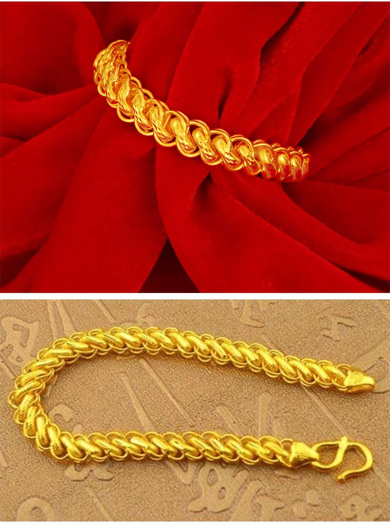 周玺金珠宝扁泰国黄金手链男款足金999双福扣头泰国手链男款扁泰国链