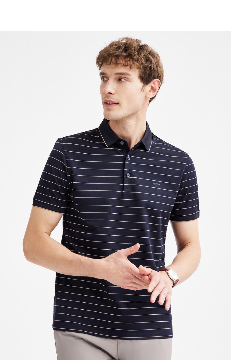 七匹狼短袖polo衫男夏季新款商务休闲上衣服男士透气翻领条纹体恤113