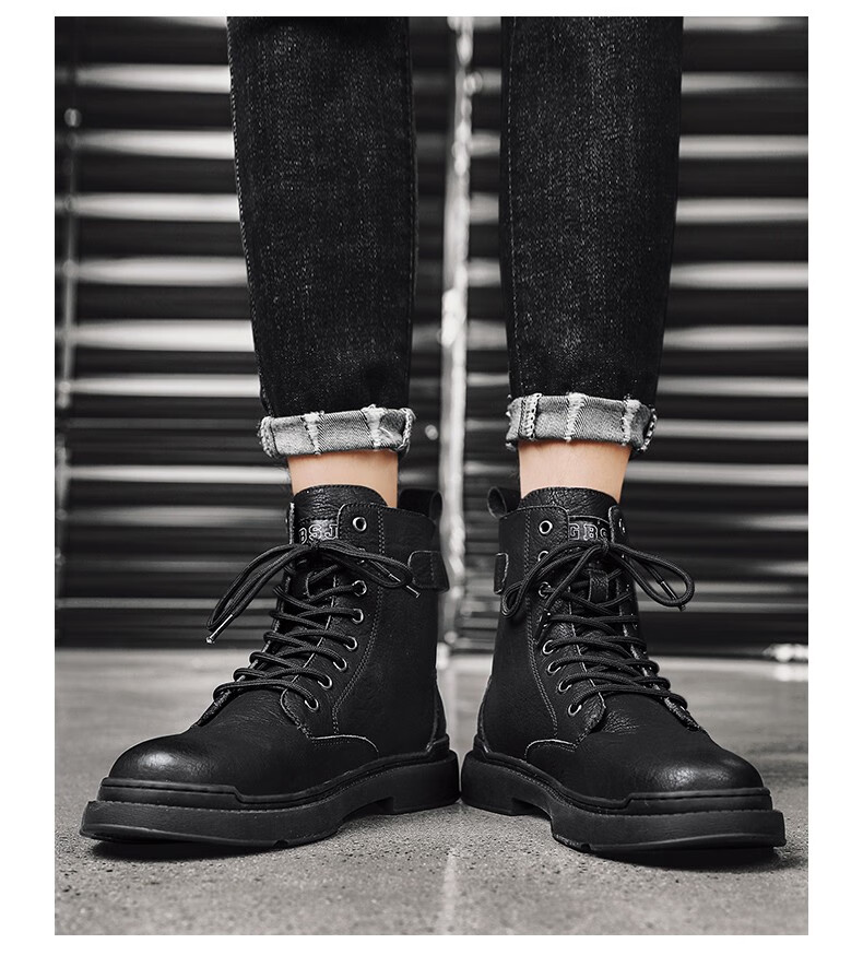 木林森(mulinsen)男鞋秋冬季时尚休闲鞋百搭潮流高帮马丁靴厚底增高