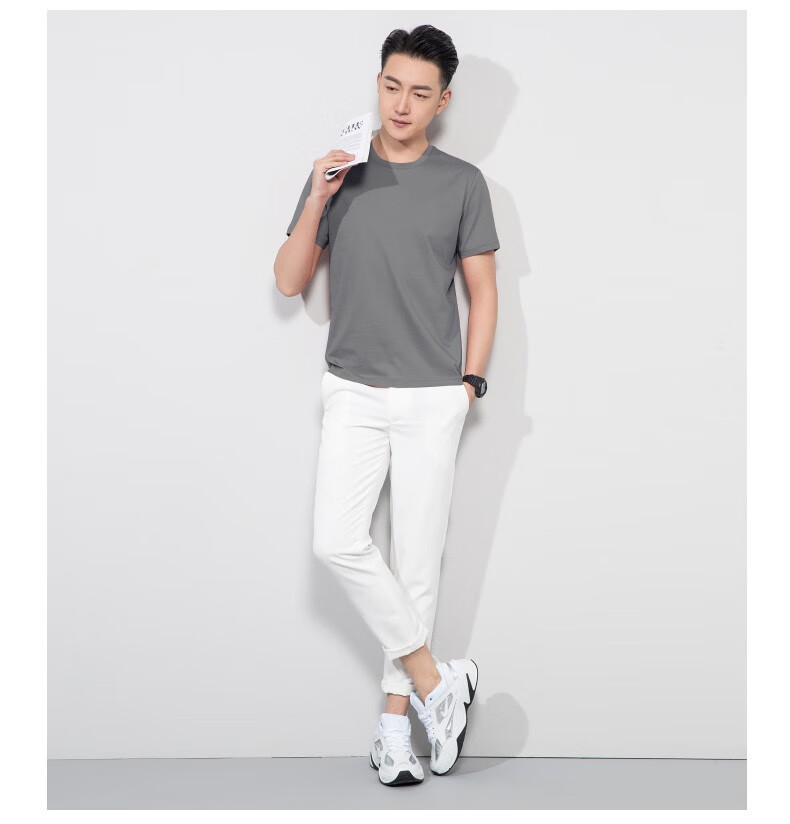 雪中飞短袖t恤衫男士圆领印花上衣商务休闲男装半袖抗皱免烫丝光体恤