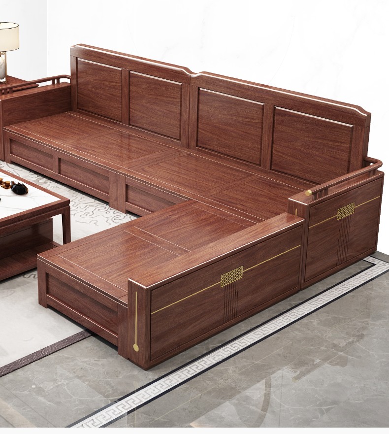 新中式实木贵妃沙发实木现代简约家用客厅储物小户型胡桃木家具组合