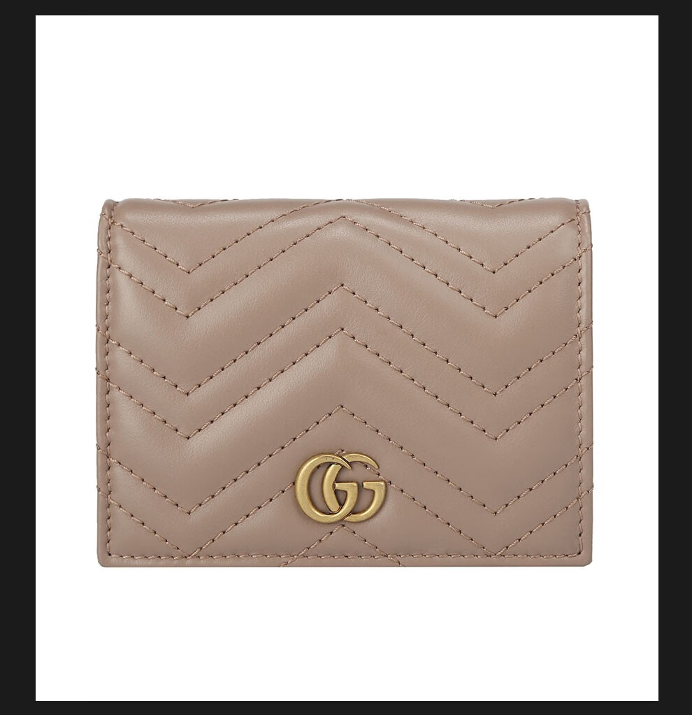 古驰gucci 22秋冬新品女士gg marmont系列卡包皮革手拿零钱卡包 裸