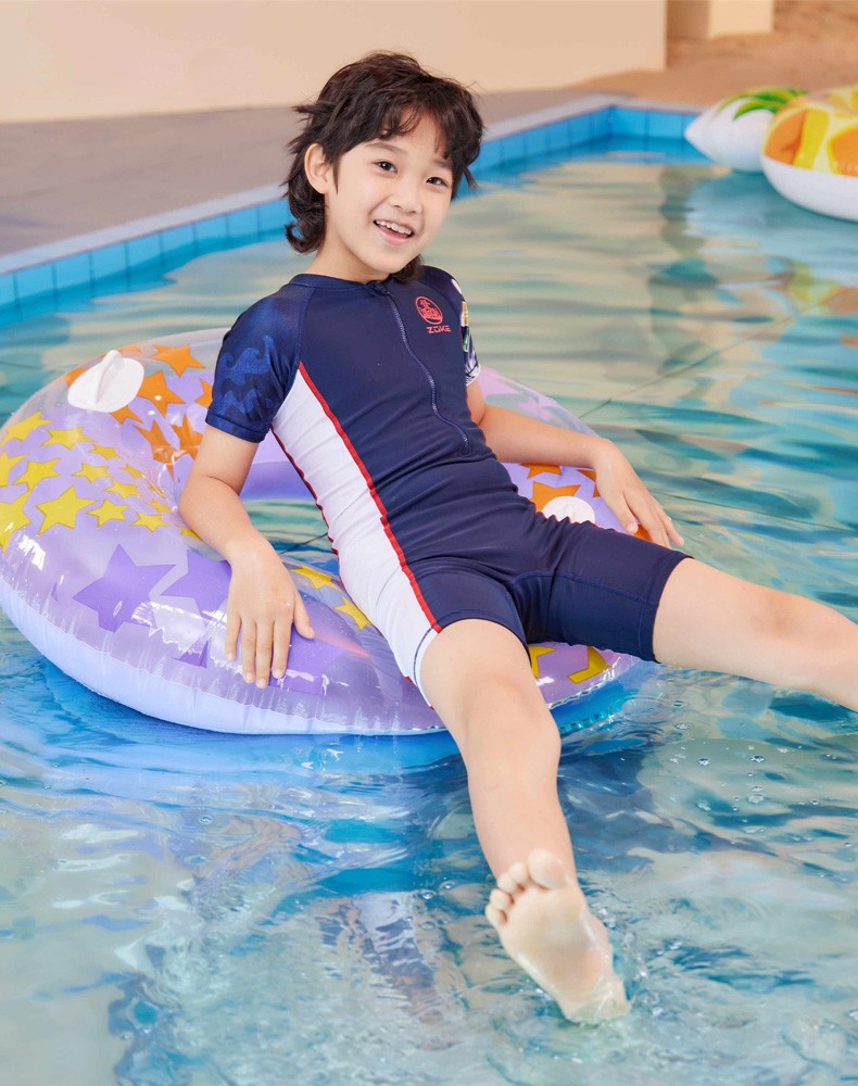 zoke洲克儿童连体泳衣男童游泳衣泳裤套装泳装 泳衣泳帽套装 3572