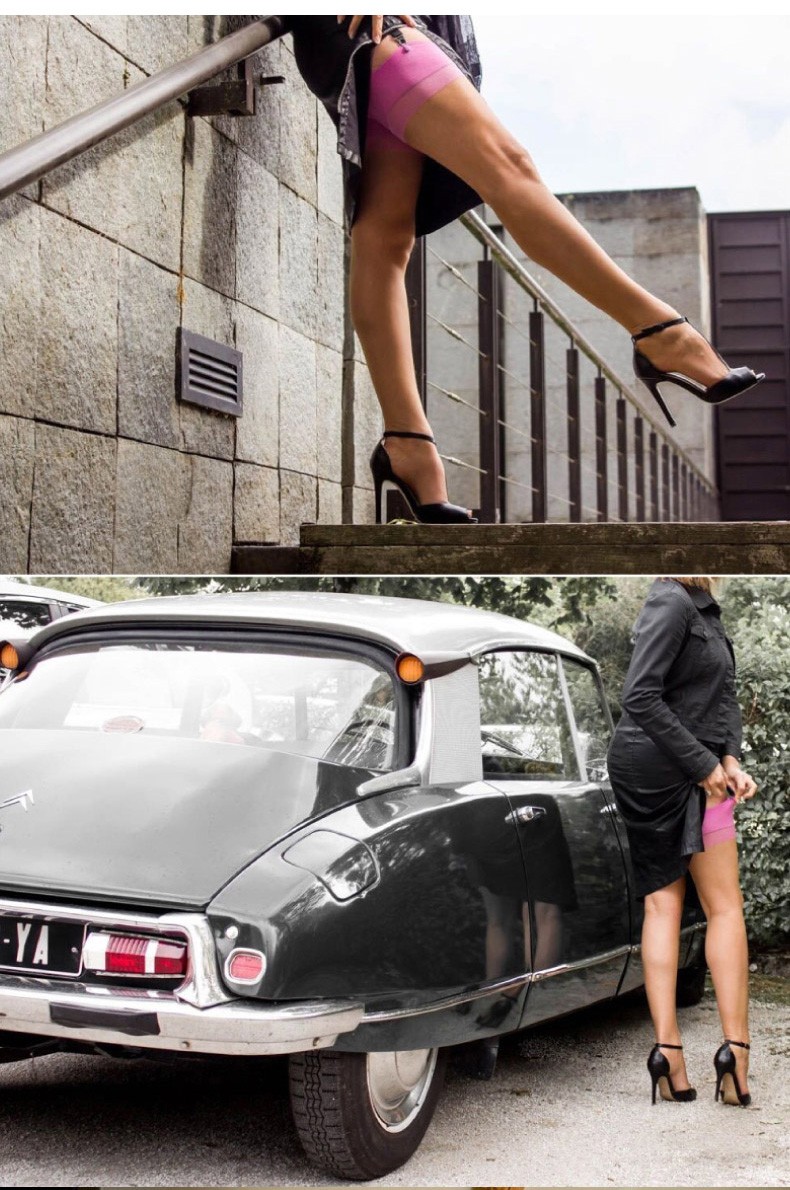 法国cervin10d双拼色性感欧美无弹力薄长筒纯色尼龙吊带丝袜肤色玫红