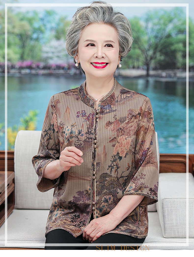 中老年人夏装衬衫女奶奶装中国风唐装上衣老太太服装老人衣服妈妈春夏