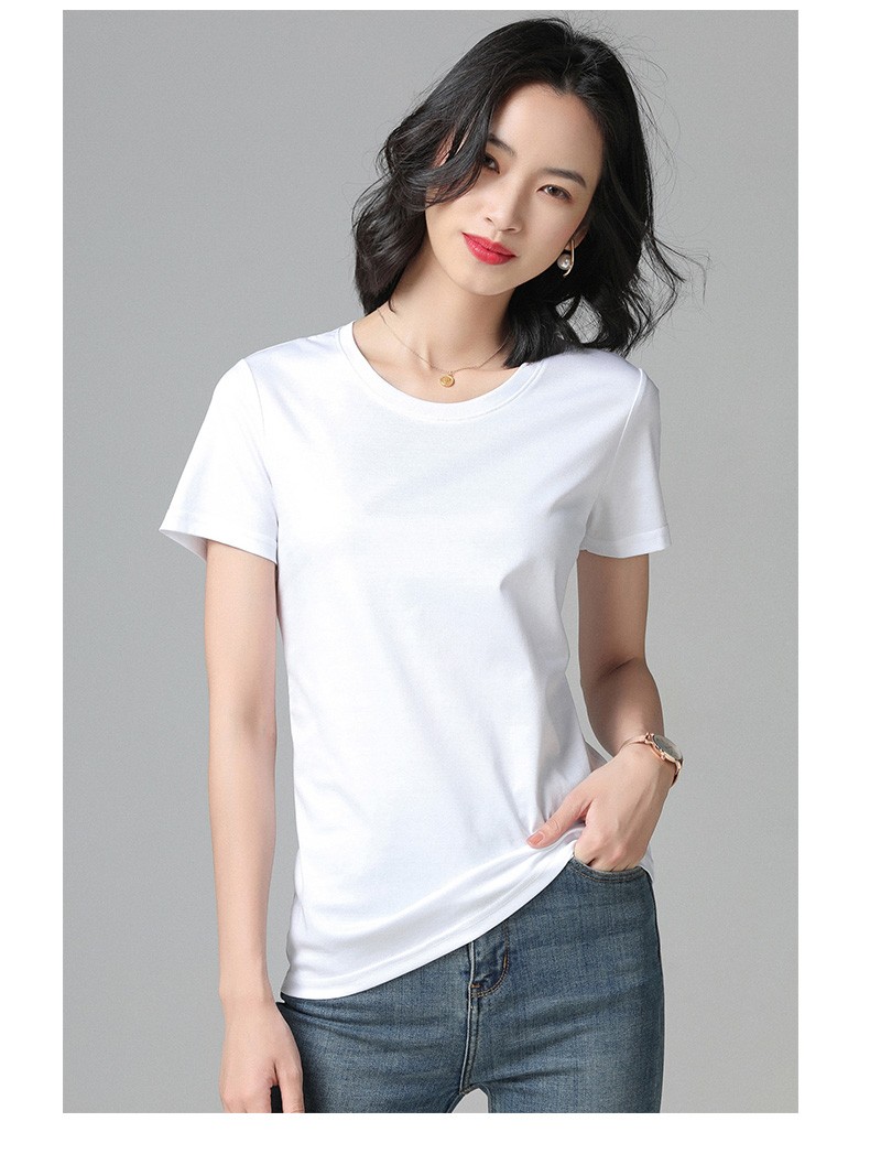 牧什丝光棉t恤女短袖夏季新款纯棉纯色体恤9色v领上衣净版fn02vt姜