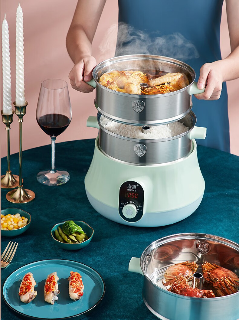宏惠大容量快速蒸锅电蒸锅家用多功能智能多层海鲜蒸汽锅商用小型c3