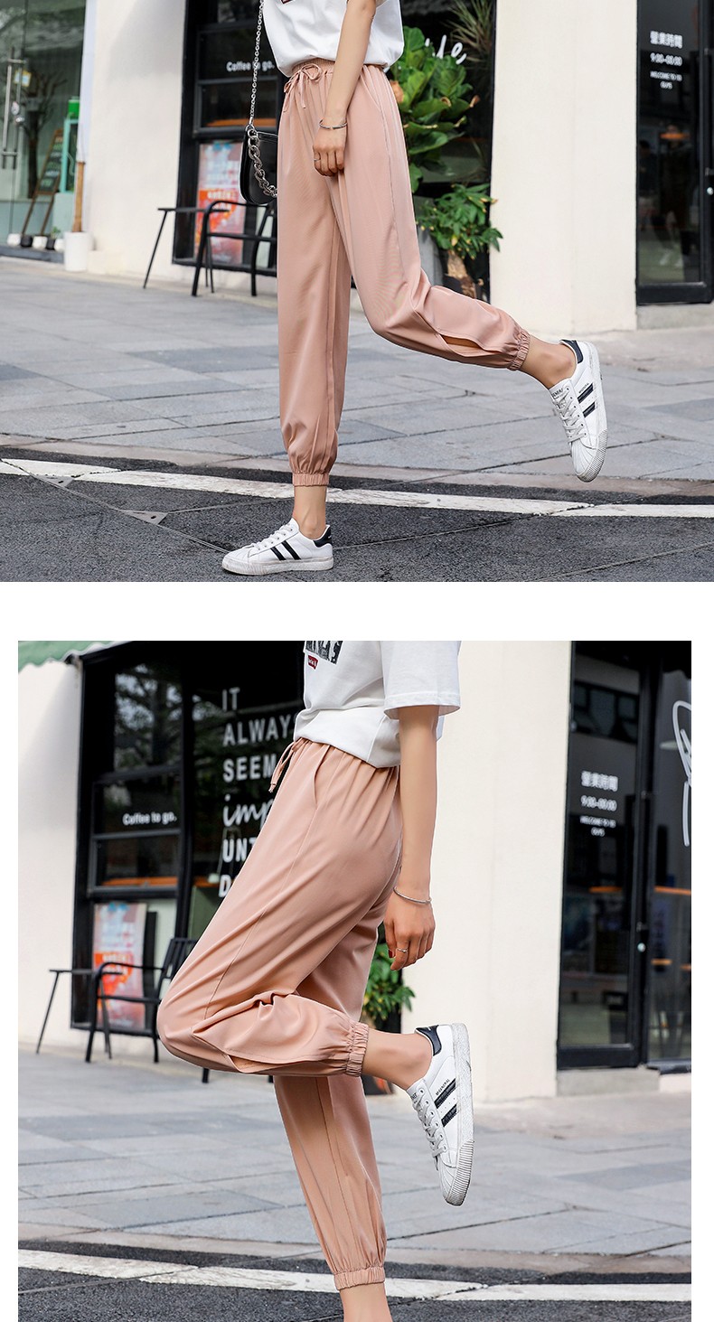 运动裤松紧腰束脚裤春夏季新款韩版直筒学生女运动裤子2740卡其色xxl