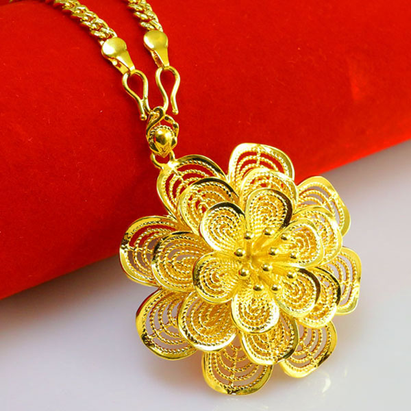 千影珠宝金色项链男士女款镀金大花朵项链坠子时尚首饰品仿金饰品仿真