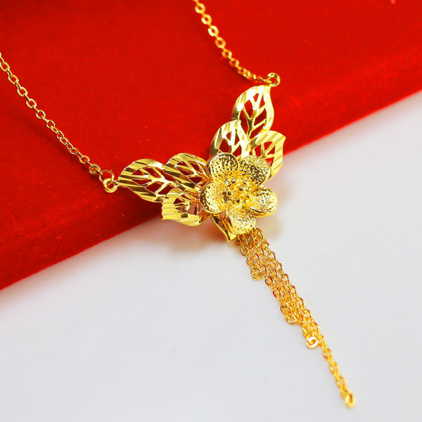 千影珠宝黄色金项链女款镀金首饰花朵新娘结婚套链经典款首饰品送礼送