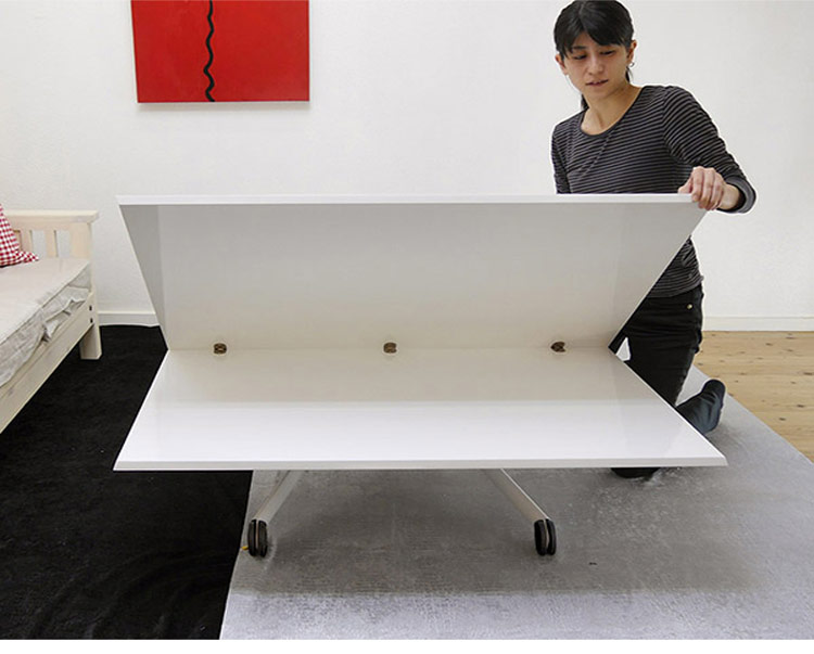 折叠升降两用餐桌时尚简约创意小户型移动升降折叠餐桌茶几b2176-2 白