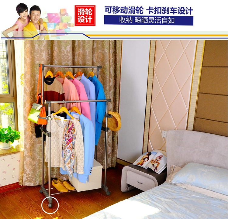
                                                            宝优妮 衣架落地挂衣架室内双杆晾衣架家用双杆式不锈钢挂衣架阳台凉衣架晒架 冷灰色                