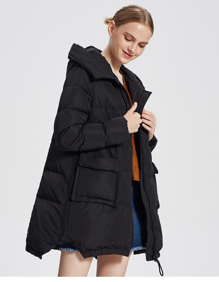 艾莱依a版连帽加厚羽绒服女中长款宽松潮eral16086-fdab 橄榄绿 170