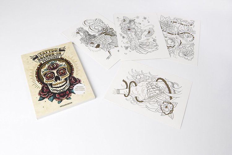 《tattoo colour-in postcards 纹身填色明信片 涂色绘图卡片》【摘要