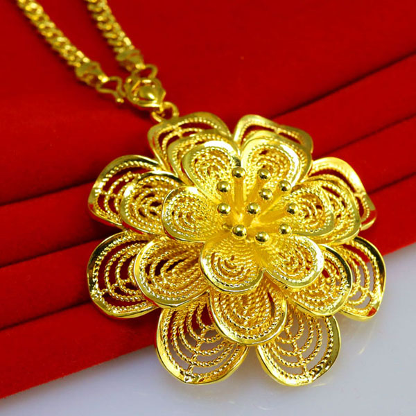 千影珠宝金色项链男士女款镀金大花朵项链坠子时尚首饰品仿金饰品仿真