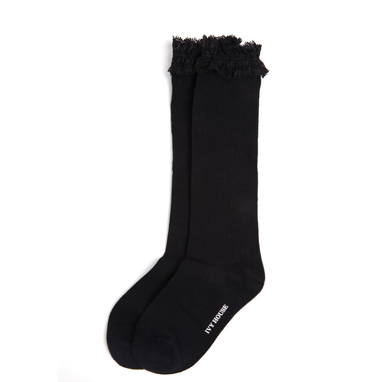 ivyhouse常春藤女童花边中袜 儿童袜子春秋季新款上市 黑色 3-5岁