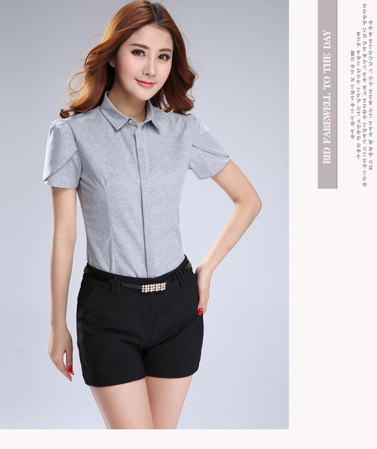 
                                        黛萍 2015新款夏季女装短袖衬衫 牛仔蓝 M                