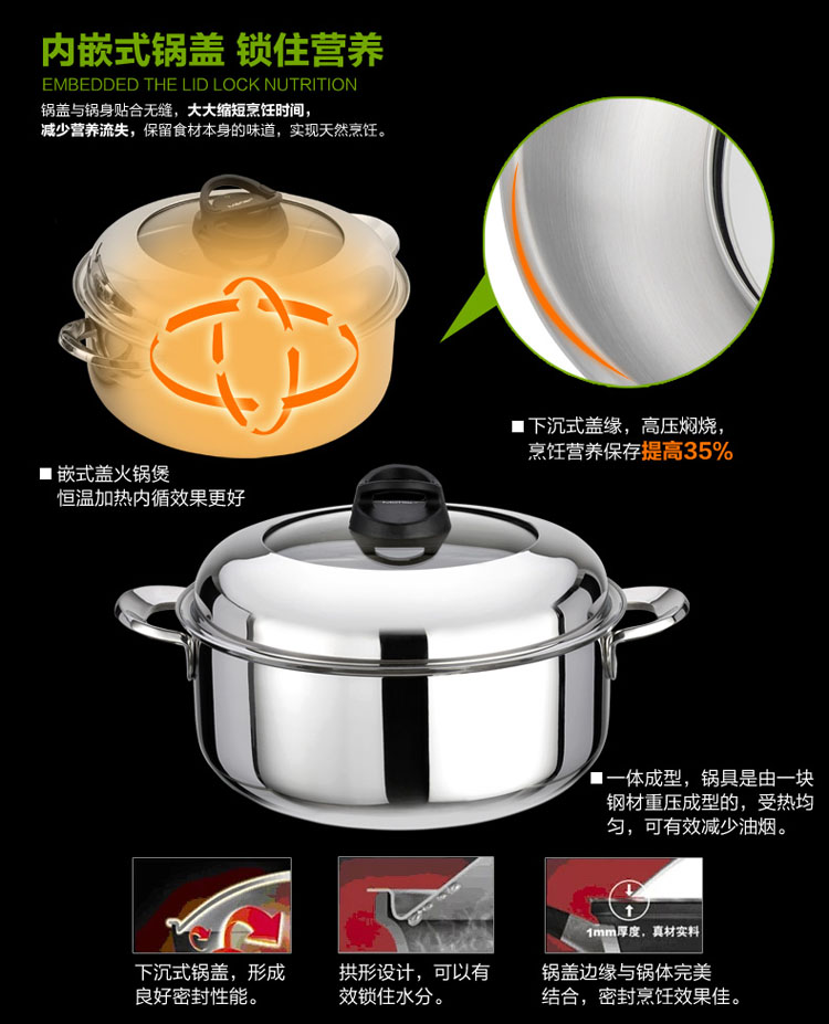 美思工房（Metier）医用18/10蒸锅不锈钢汤锅煲火锅煲加厚三层蒸锅电磁炉燃气炉通用