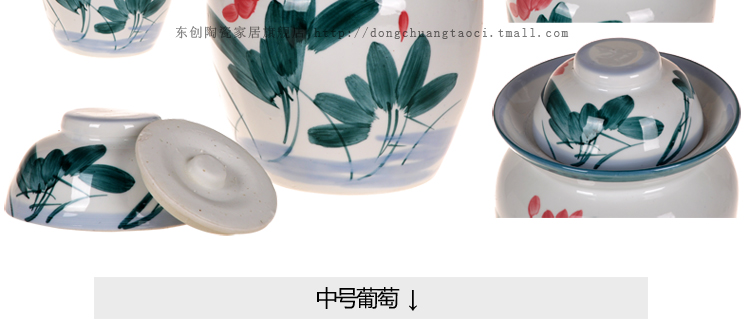 东创 包邮景德镇陶瓷泡菜坛子 四川腌菜缸坛双盖密封储物罐 韩国泡米酒无铅无釉环保 荷花多款 无釉双色花 中号