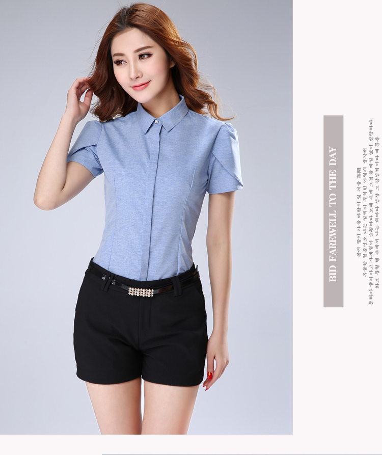 
                                        黛萍 2015新款夏季女装短袖衬衫 牛仔蓝 M                
