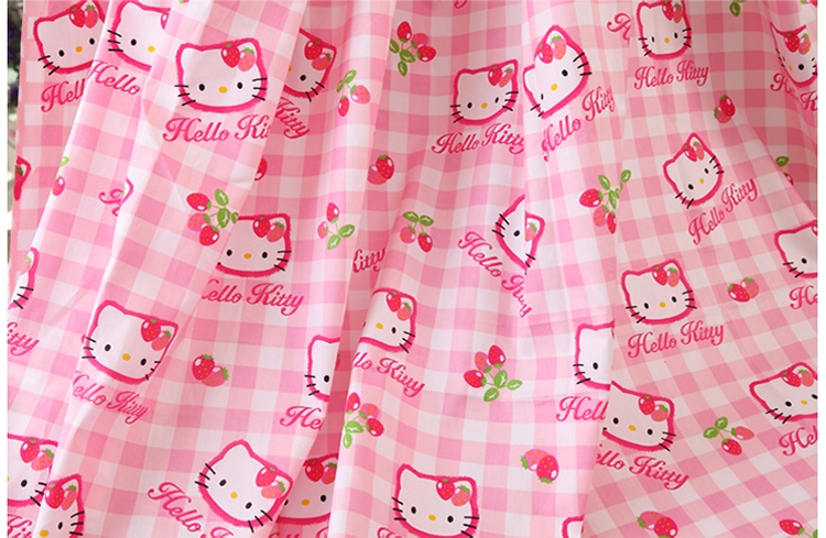 
                                        天使雅儿  棉斜纹印花田园碎花儿童床品布料手工面料   粉红格子kitty 单买 粉红格子kitty-B版 一米                