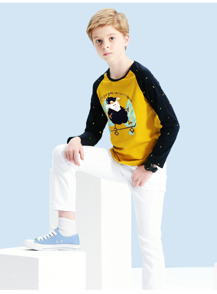 未来之星童装2016春装新款男童长袖t恤 中大男童韩版长袖t恤衫潮 浅蓝
