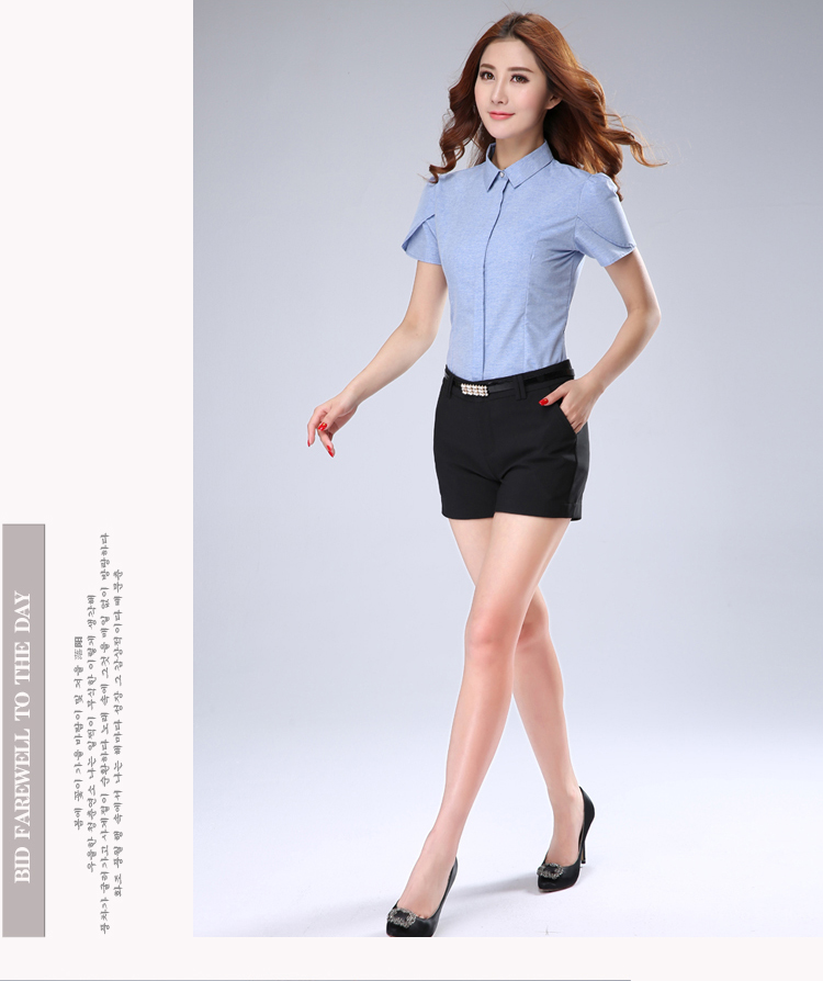
                                        黛萍 2015新款夏季女装短袖衬衫 牛仔蓝 M                