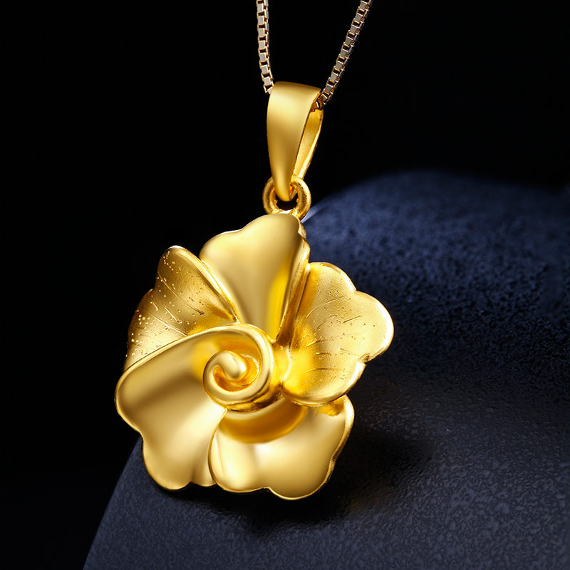 喜钻 足金黄金磨砂花朵吊坠 大气黄金吊坠项坠女 2.15克