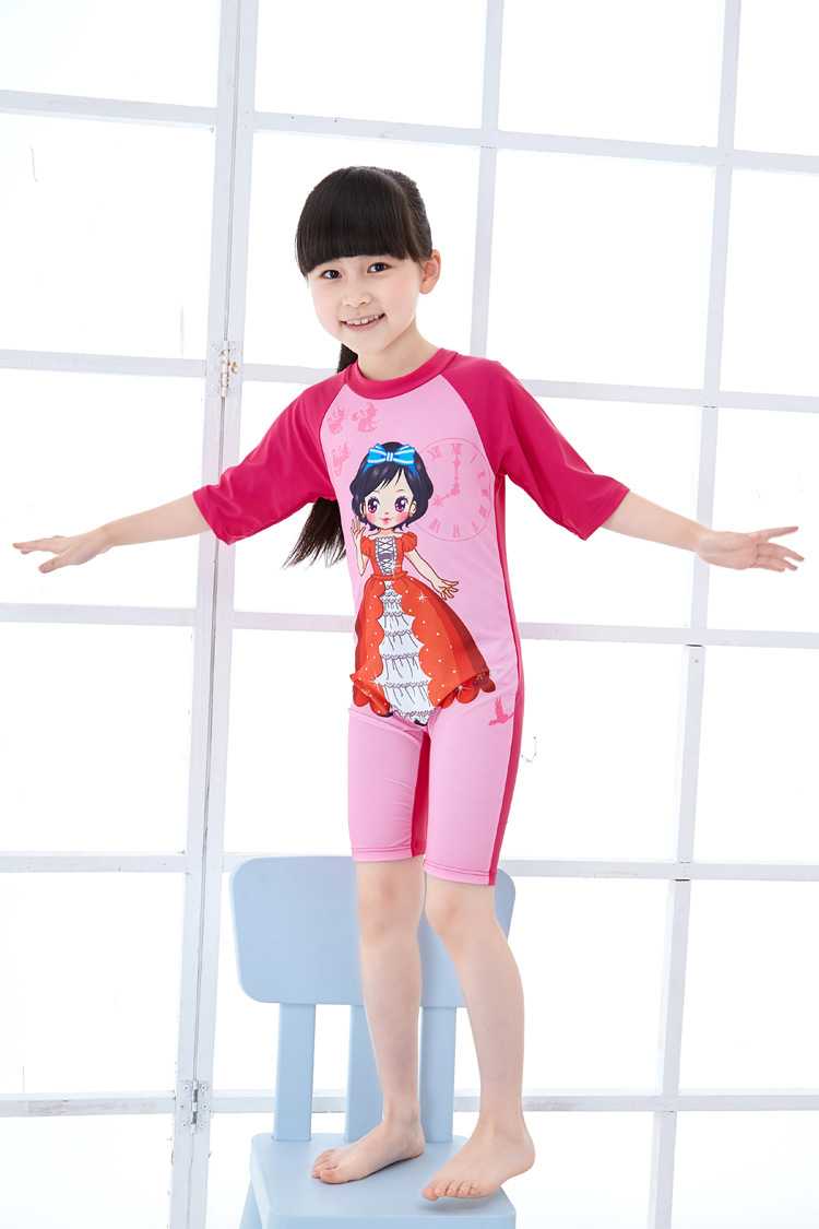 儿童泳衣女童连体游泳衣宝宝可爱泳装中大童冲浪服保暖温泉泳衣 粉红
