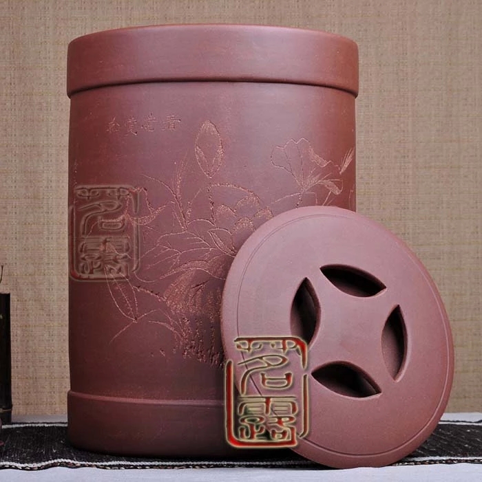 
                                        茗露宜兴紫砂茶叶罐普洱罐大号手工 醒茶罐26饼茶缸 宜兴紫砂茶叶罐 醒茶罐 茶仓 茶盒 莲子26饼                
