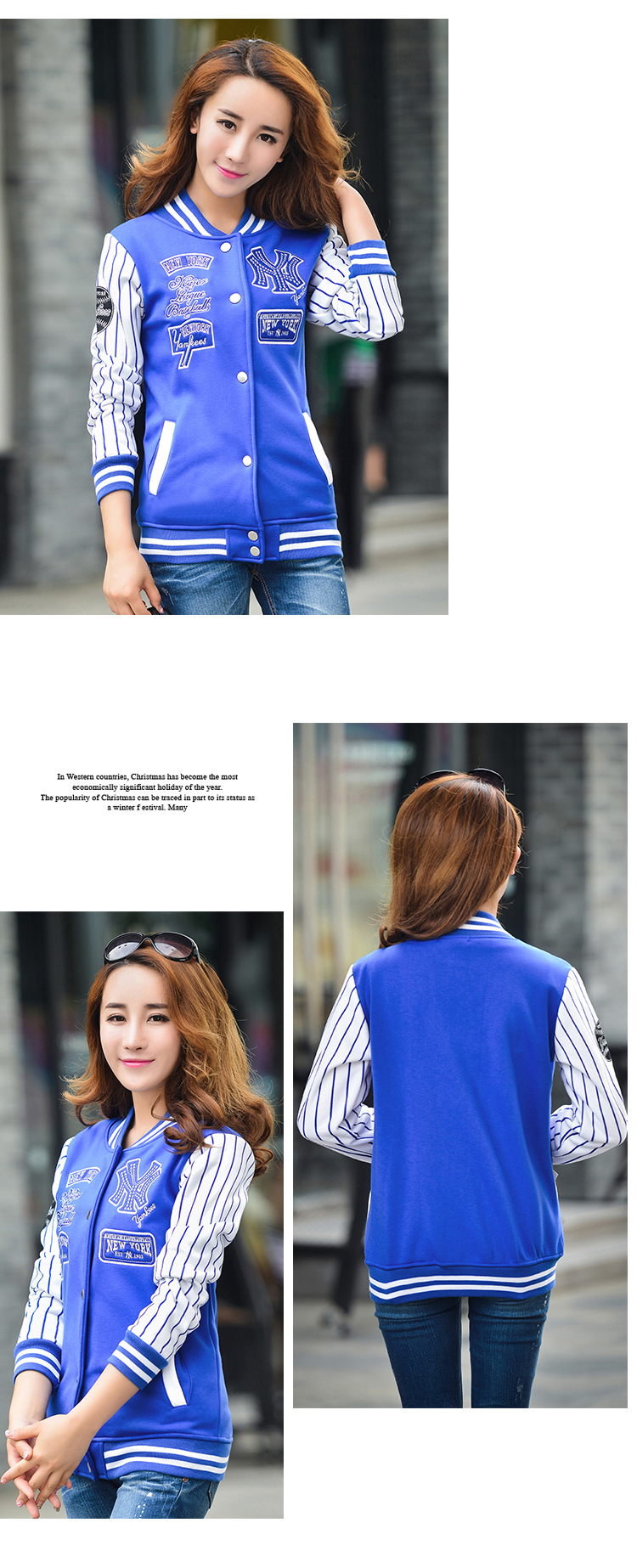 艾意路2015新款韩版开衫立领卫衣女春秋绣花棒球服女外套5515 红色 XL
