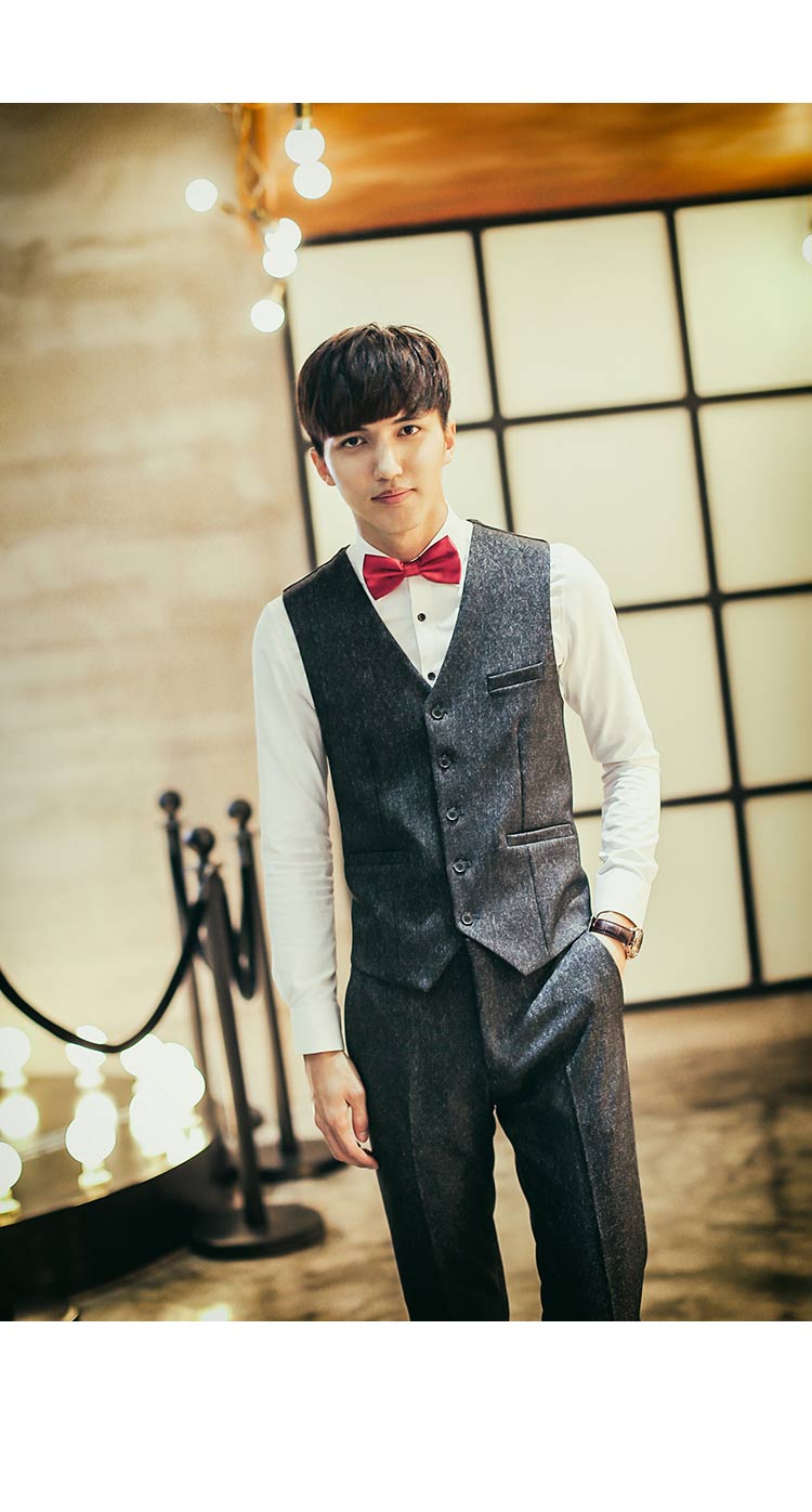 诚品韩版男士马甲修身男士马甲 新郎马甲伴郎马甲 w7009 黑色 52