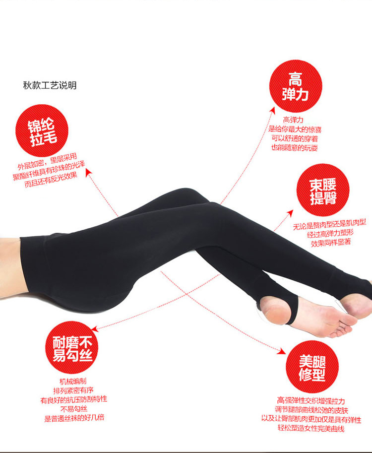 品彩 1000D韩版加绒加厚保暖瘦腿防勾丝打底裤 女冬大码九分踩脚高腰打底裤袜 黑色 均码