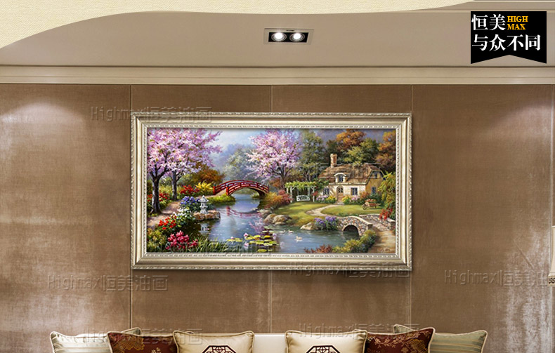 
                                        恒美油画 欧式手绘油画 托马斯田园风景客厅餐厅玄关过道装饰画 酒店别墅背景墙有框画壁画 豪华框4A 160x80                