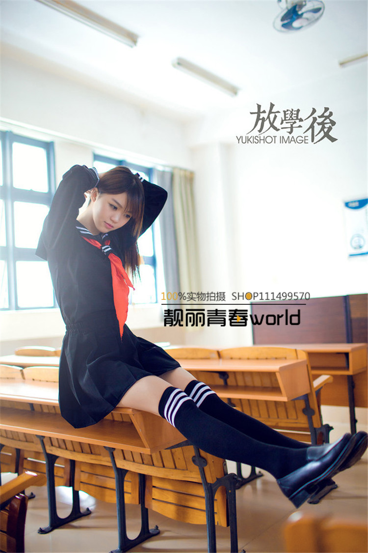 
                                                            茗门卡淇 COSPLAY地狱少女 阎魔爱裙子校服水手服红领巾学生装 336黑色上衣+黑裙子+红领带+黑色白条纹袜210 L                