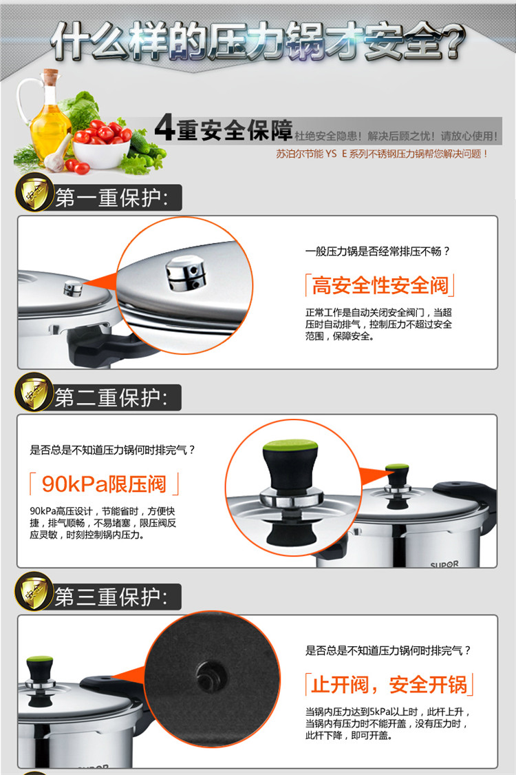 苏泊尔不锈钢高压锅26cm压力锅YS26E银河星燃气电磁炉通用
