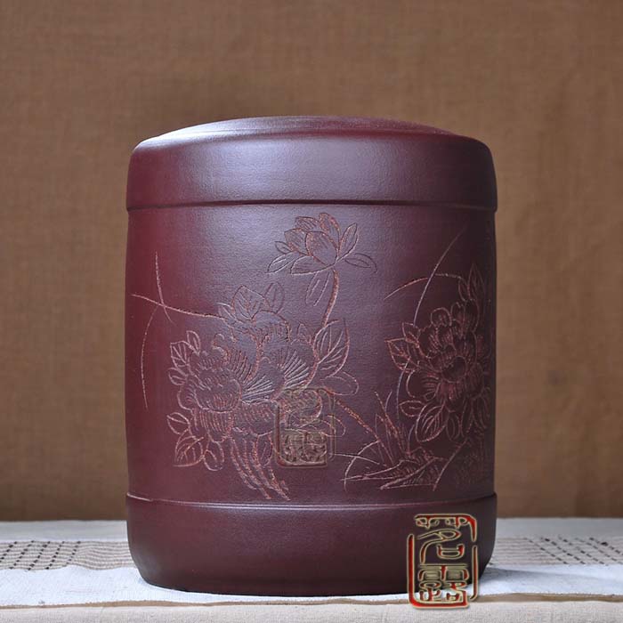 
                                                            茗露 紫砂茶叶罐 宜兴紫砂茶缸 11饼茶罐 存茶罐茶仓普洱罐白茶罐 宜兴紫砂茶叶罐 大号茶 紫砂牡丹罐                