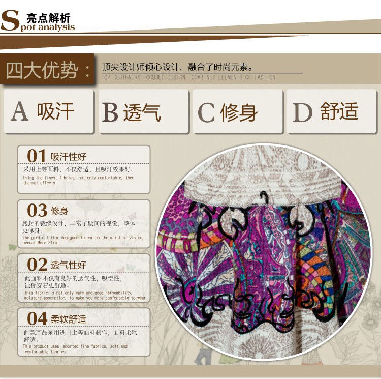 天茹2015秋冬新款羊毛衫女套头毛衣印花针织衫中长款大码妈妈装连衣裙时尚印花女装 图片色 XL建议120-130斤