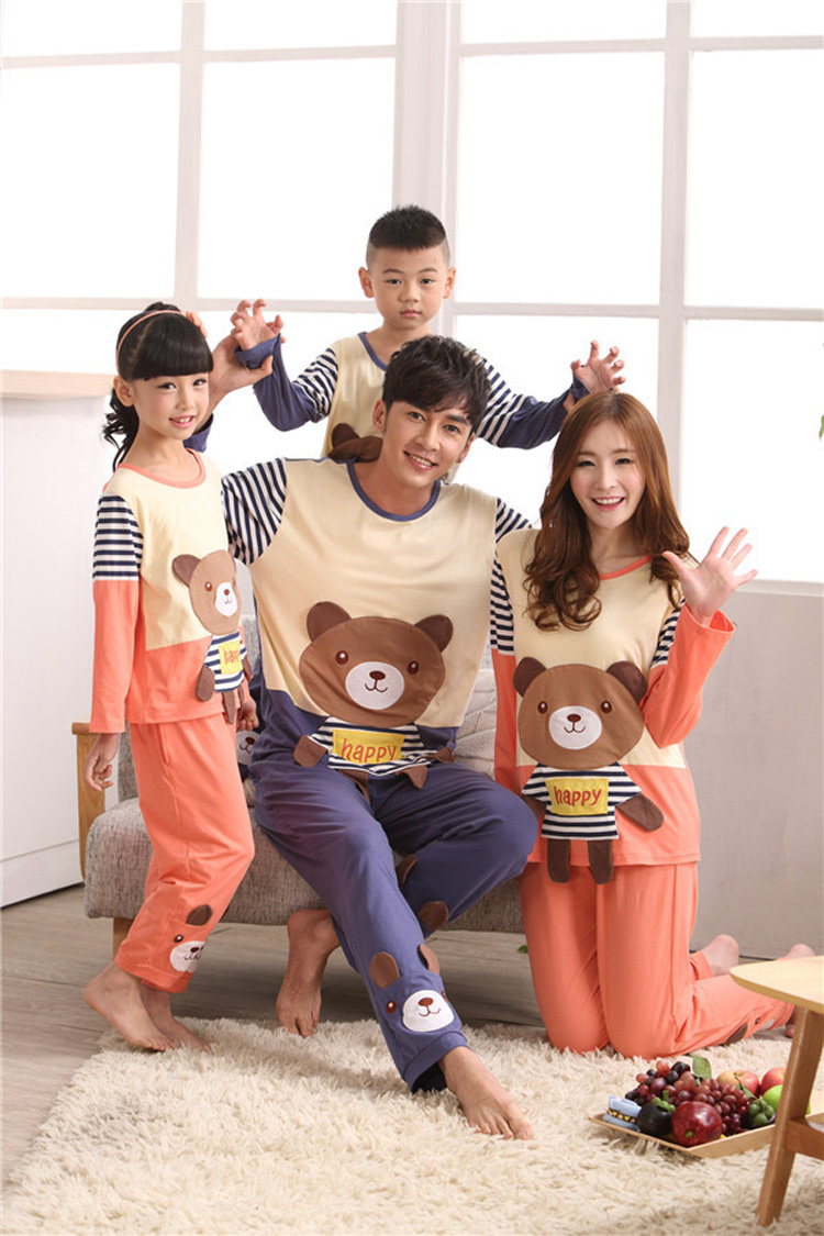 夏伦斯亲子装睡衣 纯棉长袖裤男女儿童小孩 母女父子情侣家居服套装