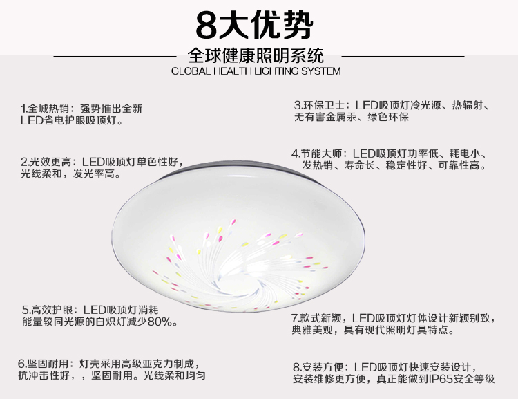 輝陽LED吸顶灯12W16W22W烟花 现代简约书房餐厅厨房阳台过道玄关灯具正白光 12W正白光-直径27cm