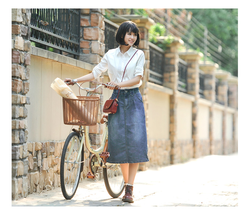 缔花之都 牛仔裙女夏韩版2015春秋中长款牛仔裙半身裙大码高腰A字裙学生潮 复古牛仔色 L