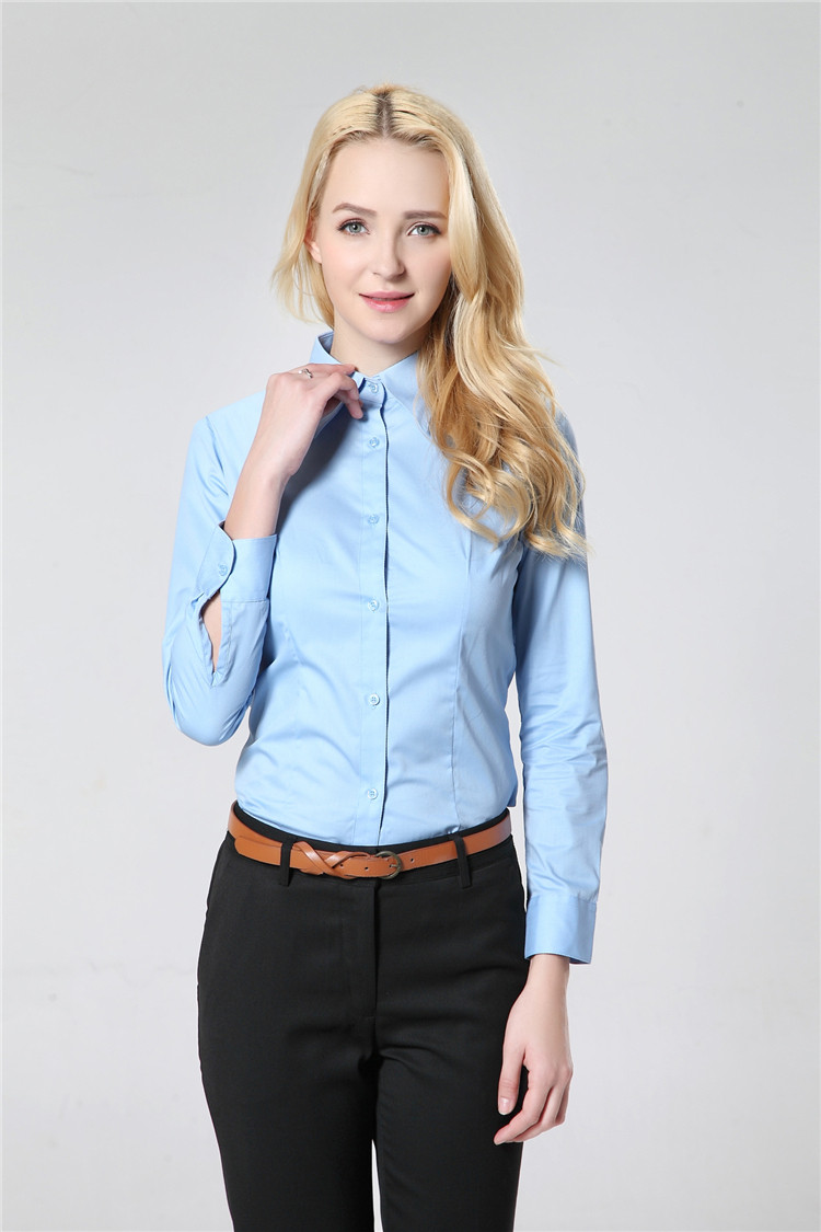 
                                        ZHI YE MEN女装长袖衬衫商务韩版修身OL职业正装免烫白色长袖工作服衬衣 紫罗兰V领 40=XL码                