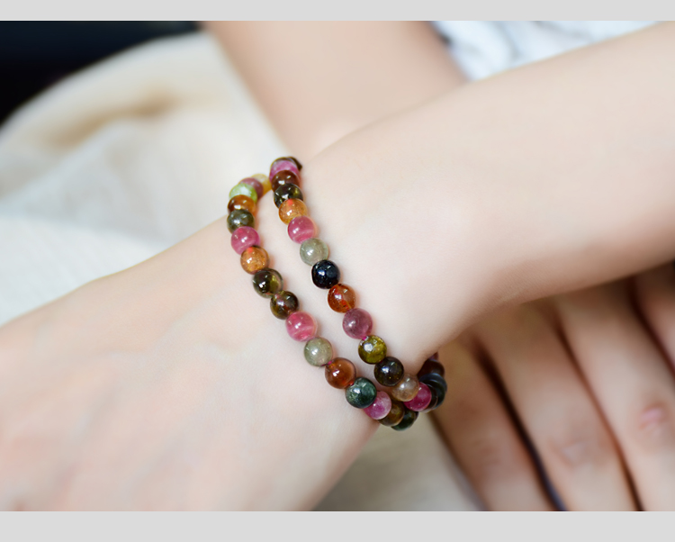 石玥珠宝 5.5-6mm碧玺手链 天然水晶手串 单圈 女 彩宝饰品