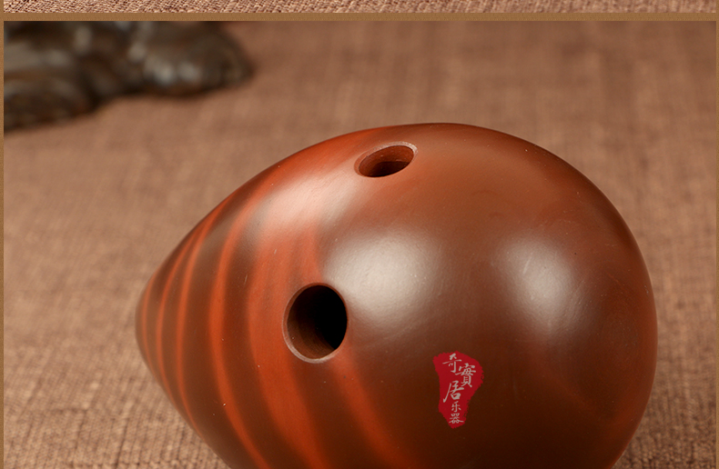 埙六孔 水滴熏烧型 初学埙含埙教程 底座 指法表 绒布袋 古朴线纹 f调