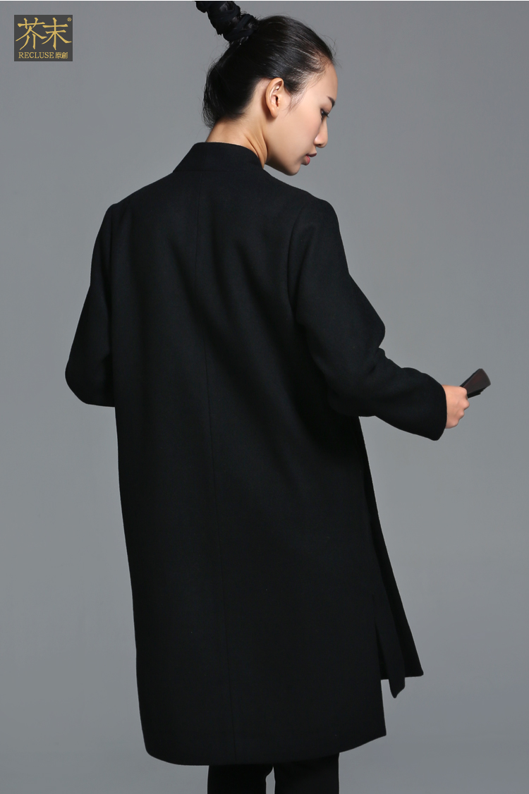 【芥末原创】别枝/中国风 印花贴布绣斜门襟设计羊毛大衣女秋新款