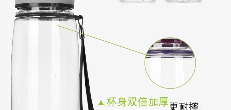 阿姿玛 加厚大容量 户外运动密封水壶 塑料大水杯 茶杯带盖太空杯 黑色 550ml