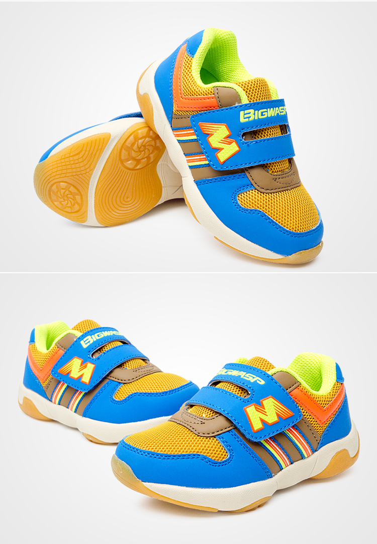 大黄蜂男童鞋2015春秋新款轻便网面休闲儿童运动鞋7003 蓝黄 30码